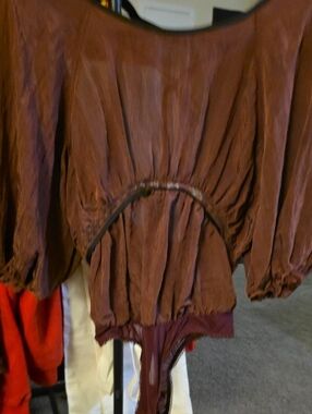 Free People Wine Color Ruched Long-Sleeve Bodysuit